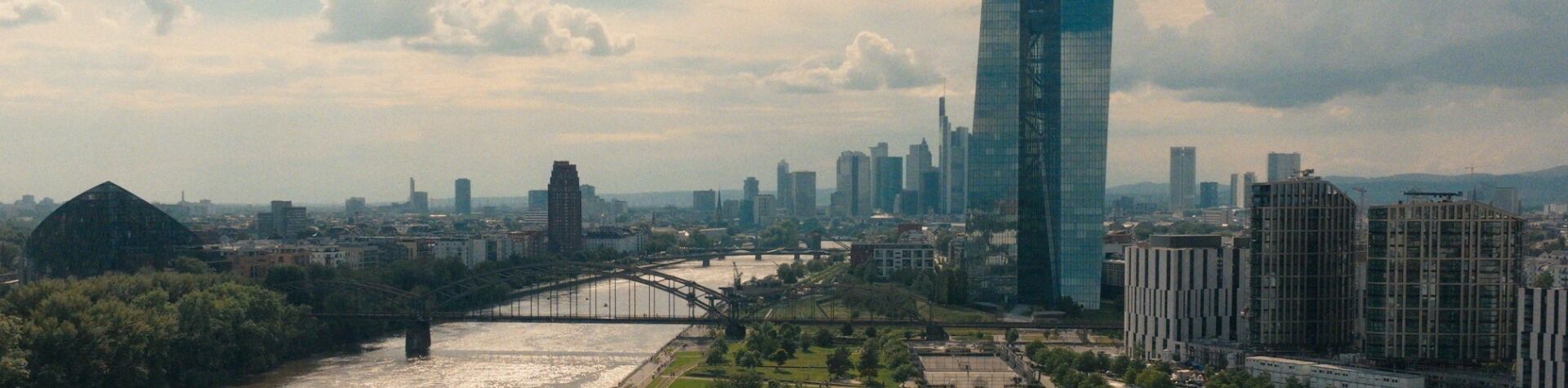 The Frankfurt skyline with the Main River dividing it