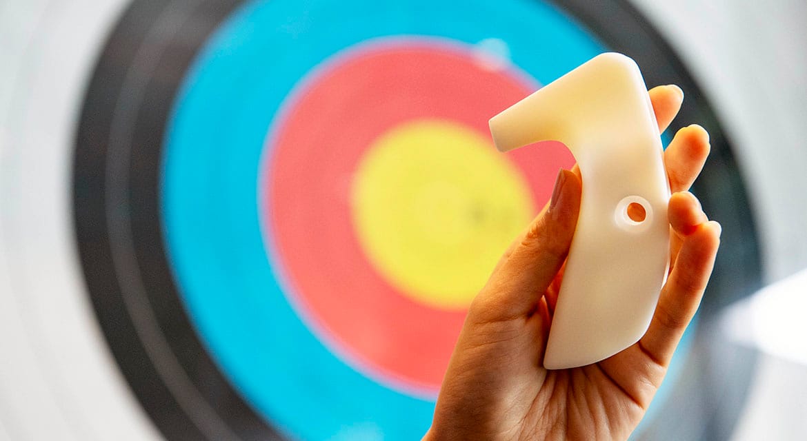 3D-printed archery bow grip tailored to an archers hand